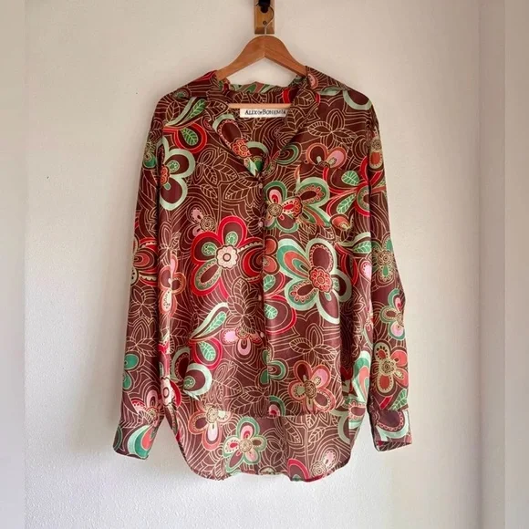 Alix Of BohemiaGogo Chocolate Silk Blouse L